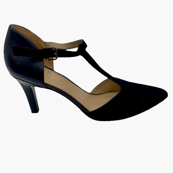 Naturalizer Black Heel Women 9M Formal Dress T-Strap Faux Suede Adjustable EUC - Picture 1 of 13